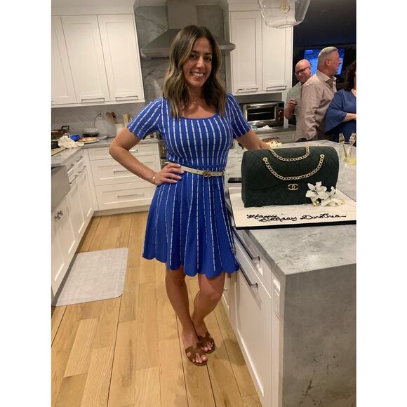 SHOSHANNA Blue White Striped Knit Hourglass Short Sleeve Arcadia Dress sz M - Picture 15 of 16